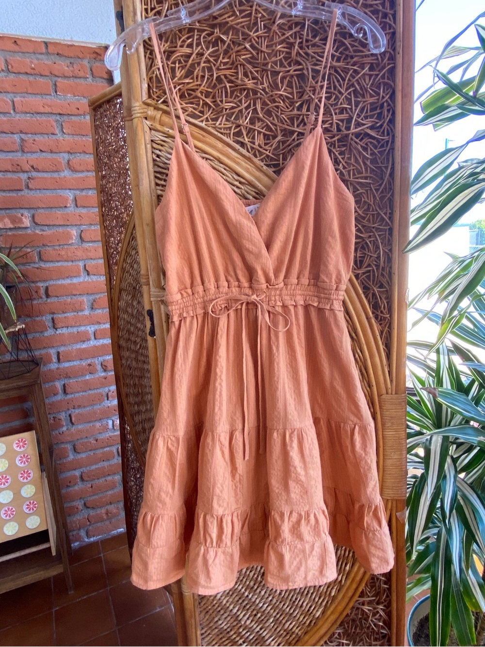 Peach Tiered Ruffle Sundress with V-Neck